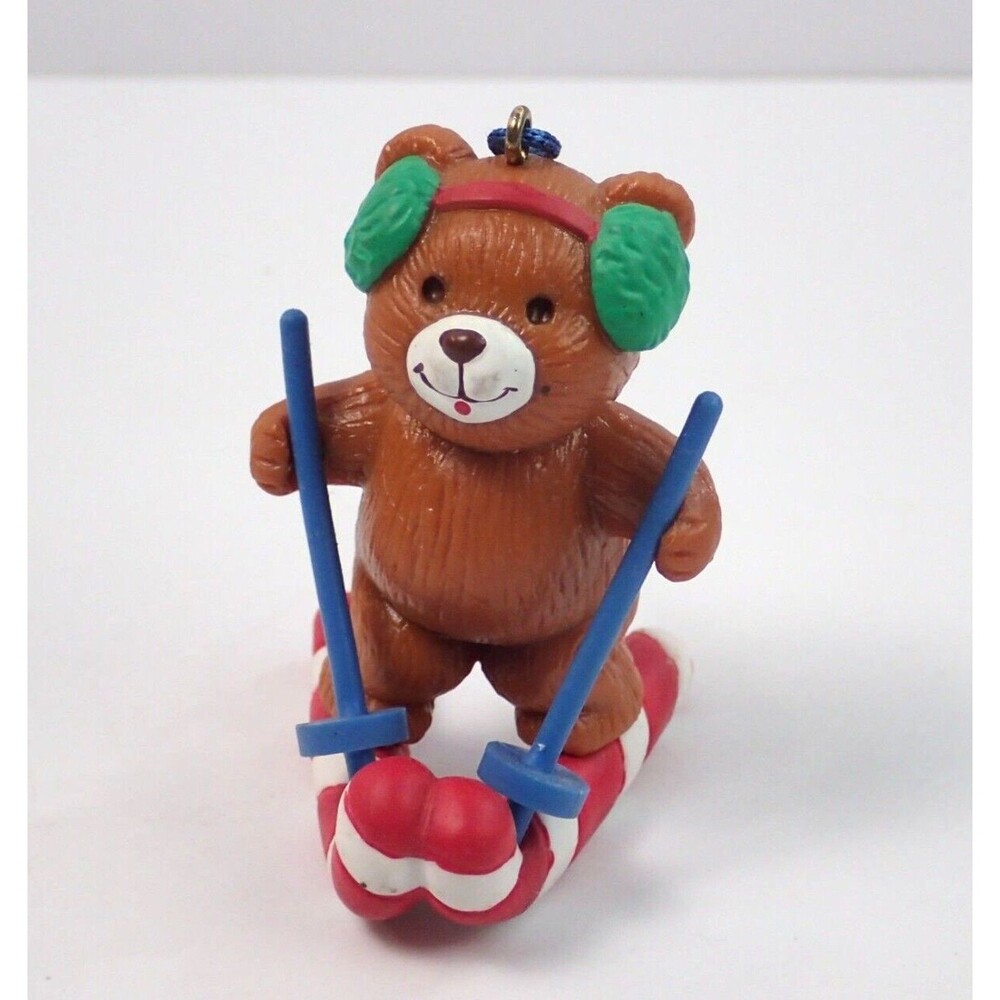 Vintage Avon Christmas Frosty Treats Teddy Bear Ornament Candy Cane Skiing